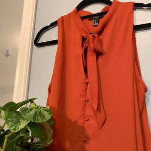 burnt orange button-down blouse w/ neck tie